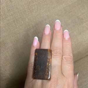 Baltic Amber Rectangular Two tone Polished Statement Ring